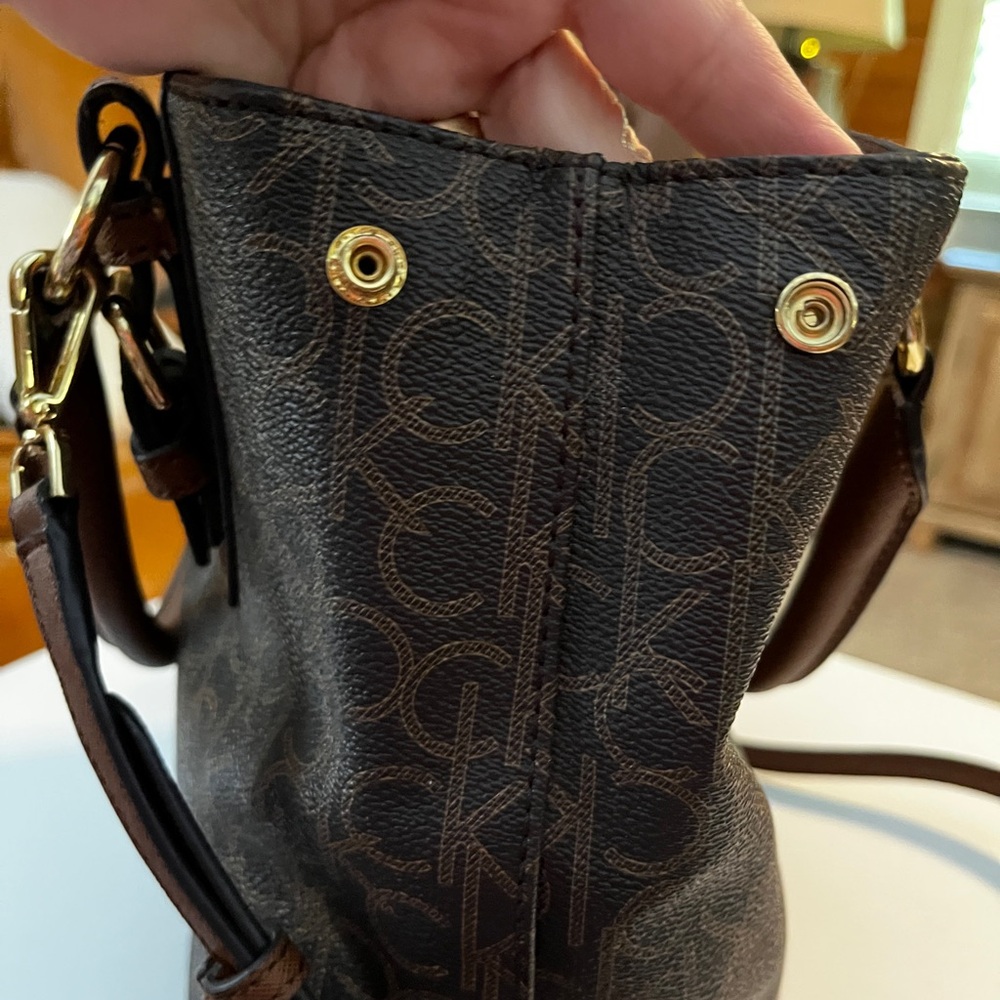 Calvin Klein Brown Monogram Tote with Gold Hardware 10” x 9” x 6”. - Picture 11 of 12